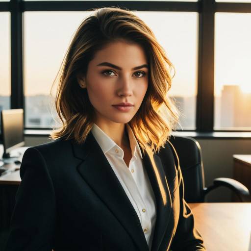 Confident Businesswoman with Side Part Hairstyle in Office