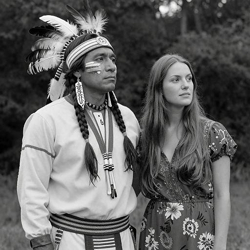 Native American and Woman in Forest