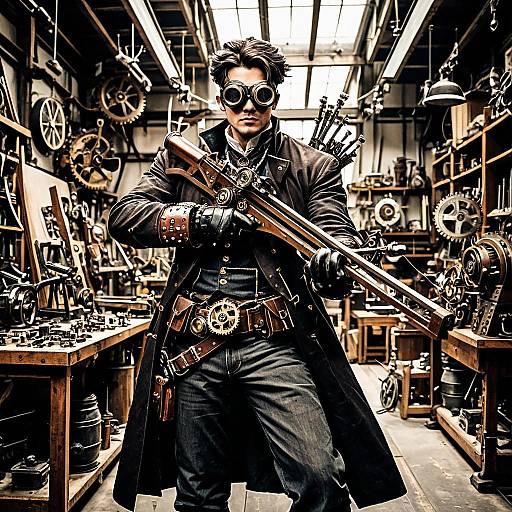 Steampunk Inventor with Mechanical Crossbow