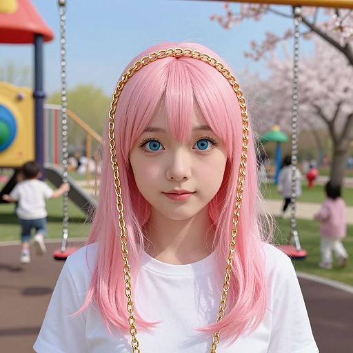 Confident Girl on Spring Playground Swing