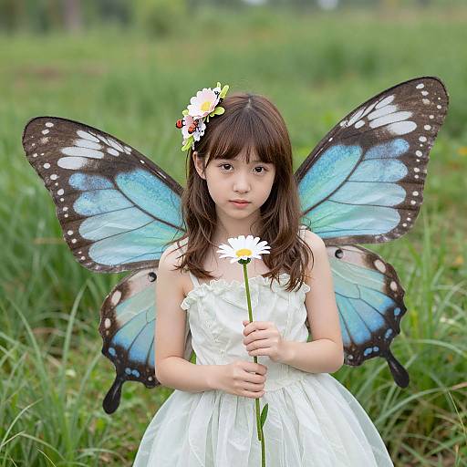 Solo Girl in Butterfly Costume Outdoors