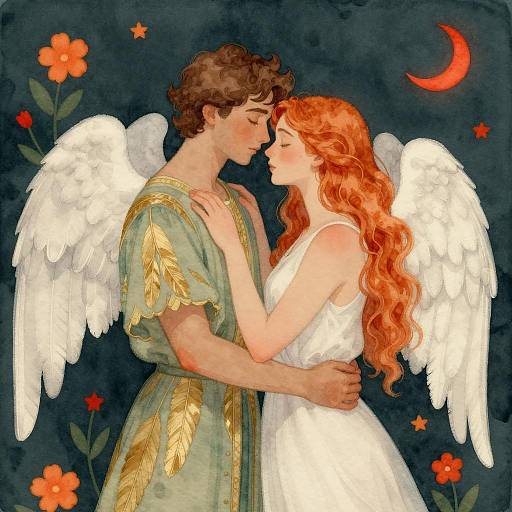 Watercolor Illustration of Embracing Angelic Couple
