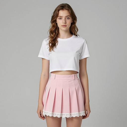 Young Woman in White Crop Top and Pink Skirt