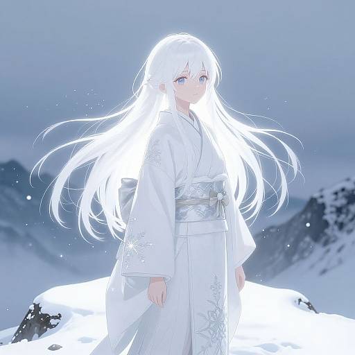 Ethereal Anime Girl on Snowy Peak
