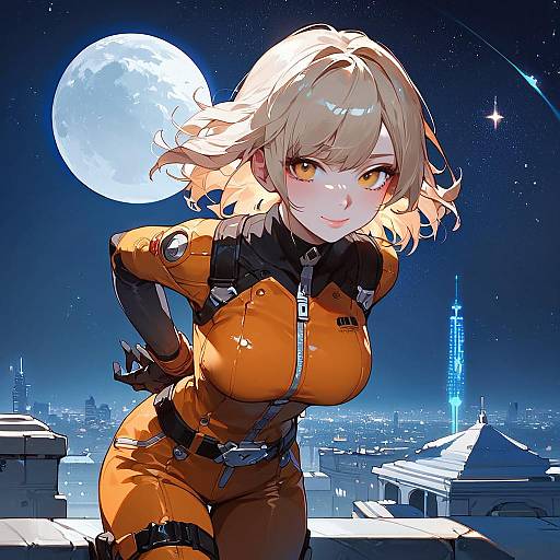 Anime Girl on Rooftop at Night