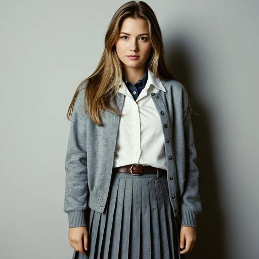Girl in Cardigan with Pleated Skirt