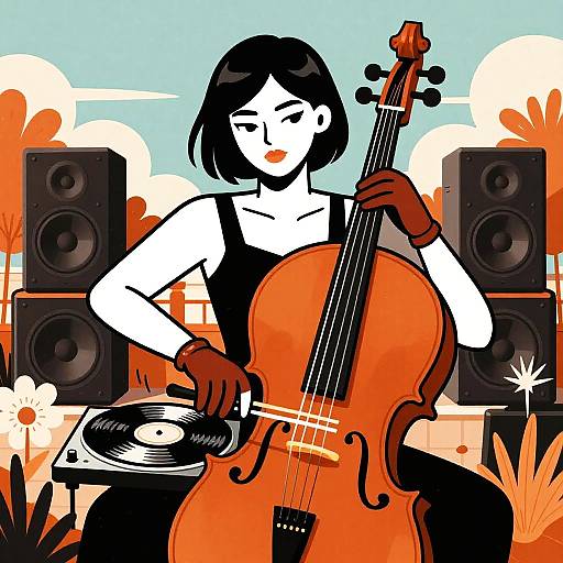 Stylish Female Cellist in Rooftop Garden