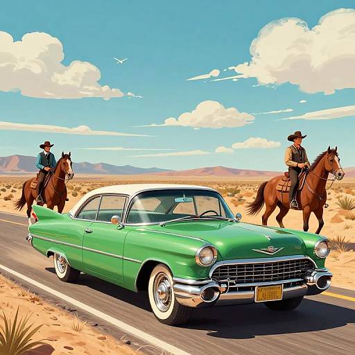 Retro Cadillac Desert Ride Illustration