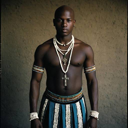 Tribal Costume Portrait of Dark-Skinned Boy