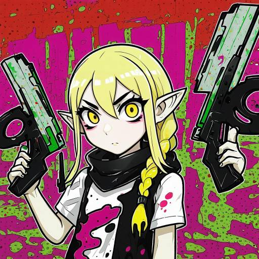 Illustration of Agent 3 (splatoon 3), splatoon (series) in the style of Seki (red shine)