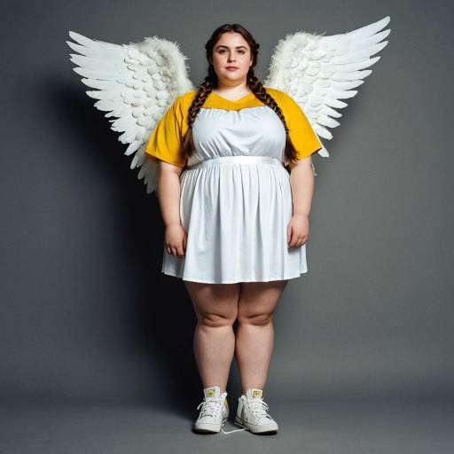 Plus Size Woman in Angel Costume with White Wings