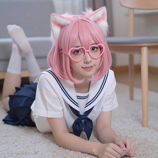 Young Woman with Pink Hair and Cat Ears