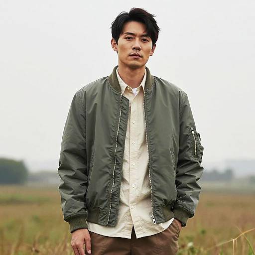 Confident Man in Overcast Field