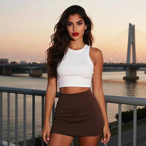 Confident Woman at Sunset Bridge