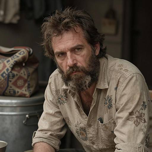 Serious Middle-Aged Man in Cluttered Space