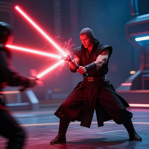 Dooku's Intense Duel in Futuristic Arena