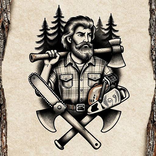 Vintage Lumberjack Tattoo Flash