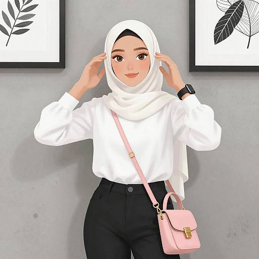 Young Woman in White Hijab Illustration