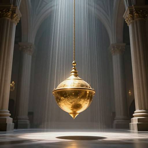 Ethereal Golden Pendulum in Cathedral