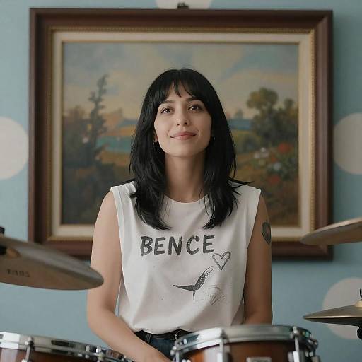 Portrait of a Smiling Woman with Art