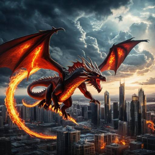 Majestic Dragon Over a Glowing Cityscape