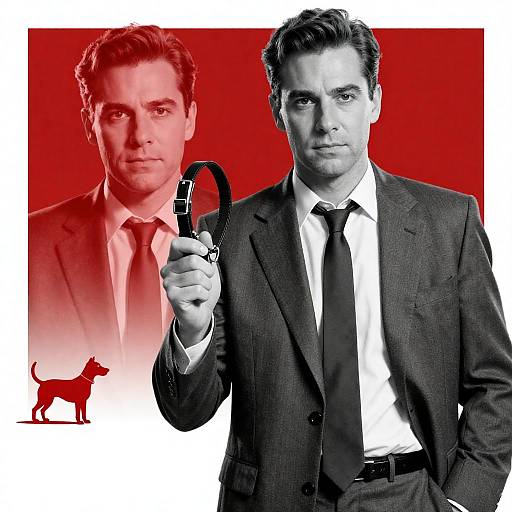 Black-and-White Movie Poster with Man Holding Dog Collar