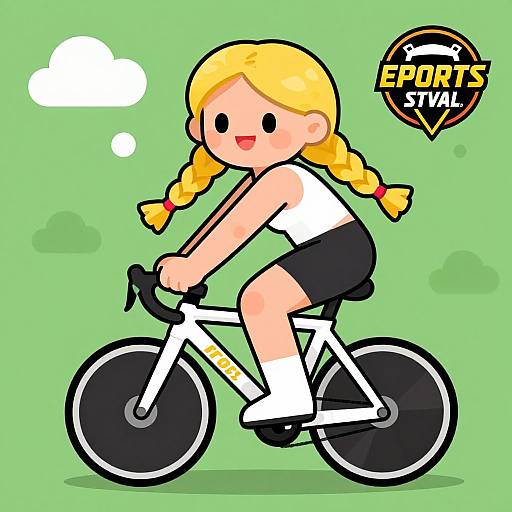 Vintage Car Cartoon Woman on Spin Bike