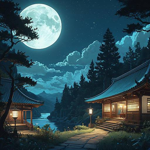 Mystical Moonlit Dreamscape Illustration