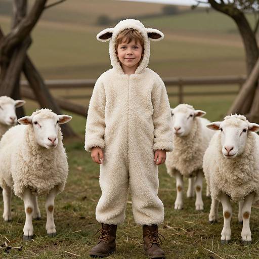 Boy in Sheep Costume Nativity Scene