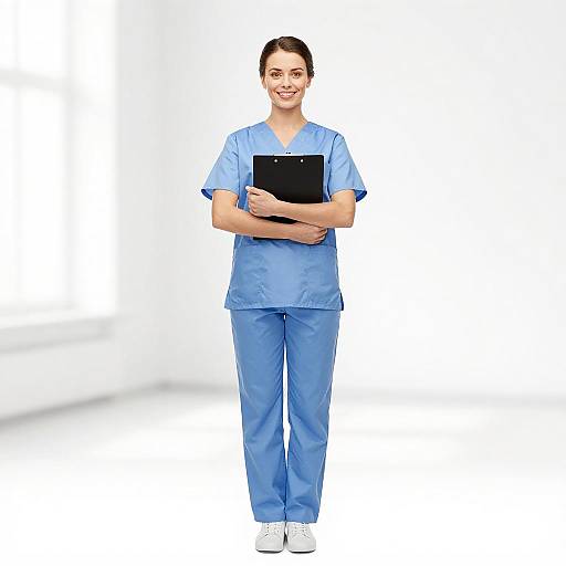 Bright Portrait of Smiling Woman in Scrubs
