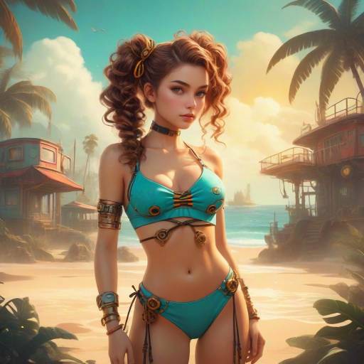 Retro Sci-Fi Fusion Beach Illustration