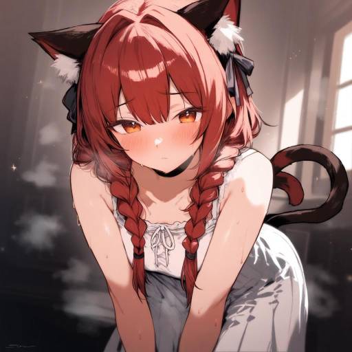 Cute Cat Girl with Multiple Tails