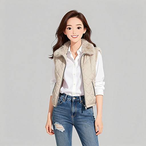 Smiling Woman in Casual Denim Outfit