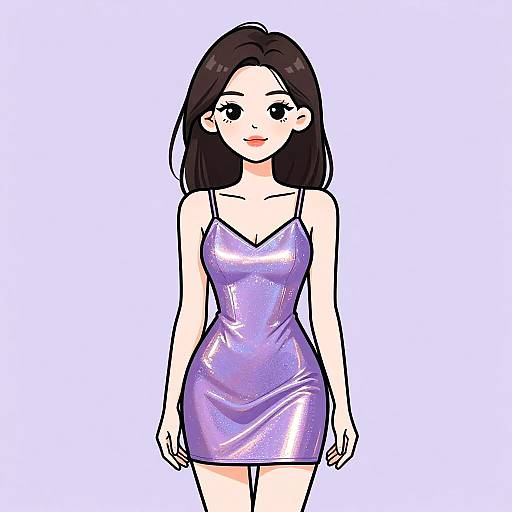 Woman in Iridescent Slip Dress Illustration