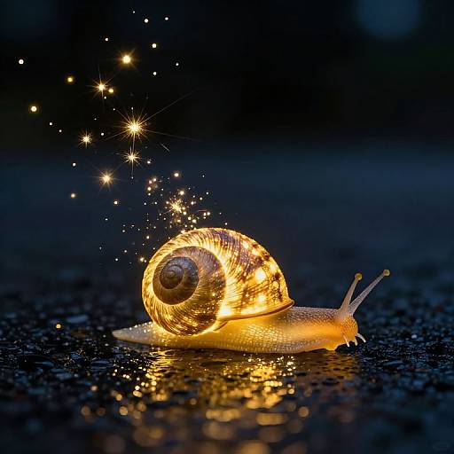 Celestial Luminous Snail on Shimmering Surface