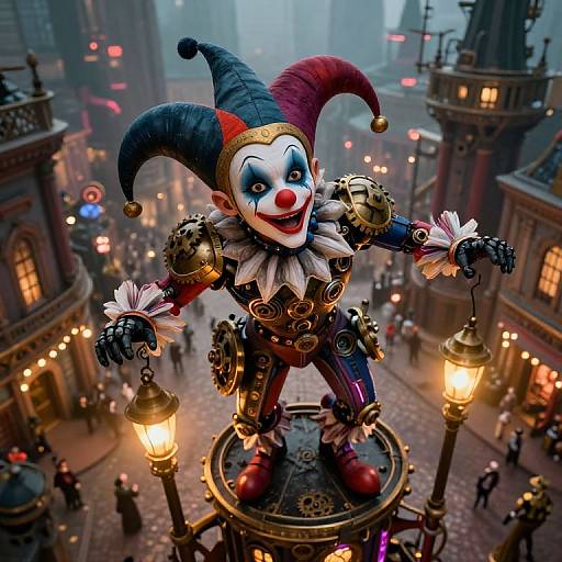 Steampunk Jester in Victorian Skyline