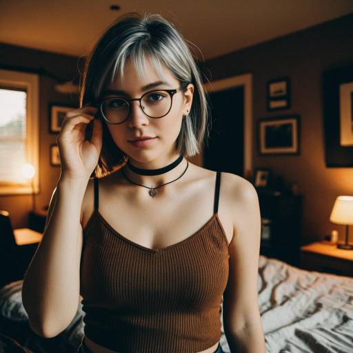 Young Woman with Glasses in Bedroom