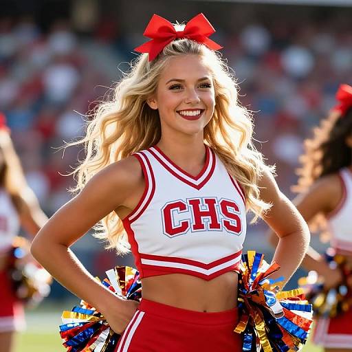 Cheerful Blonde Cheerleader at Stadium