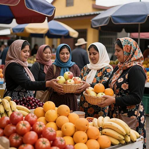 Vibrant Market Scene with Floral Dresses