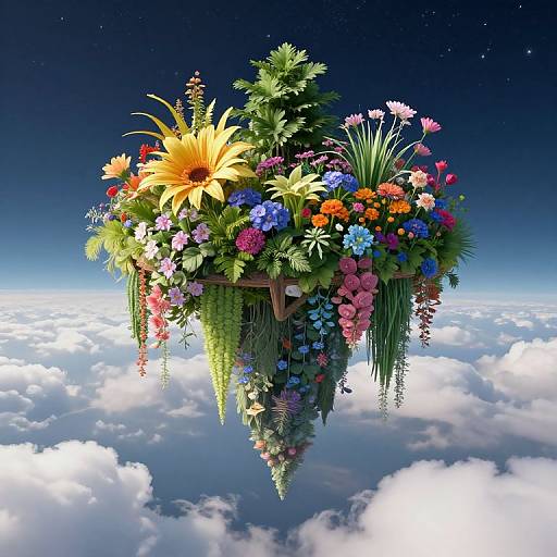 Ethereal Upside-Down Garden Above Clouds
