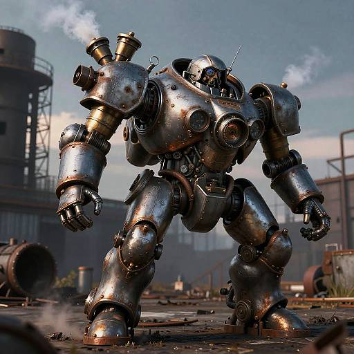 Dieselpunk Mech in Abandoned Factory