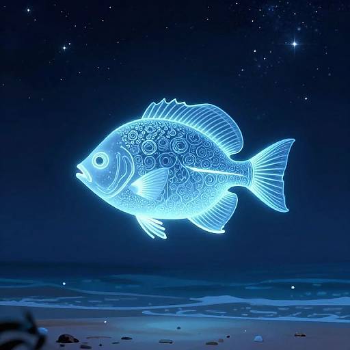 Luminous Vector Fish in Starry Sky