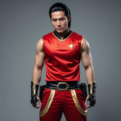 Asian Male in Red and Gold Cosplay Costume