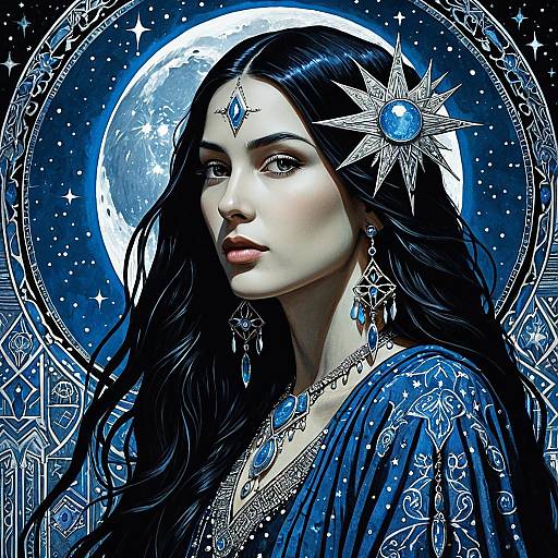 Boho Moon Queen with Silver Ornaments