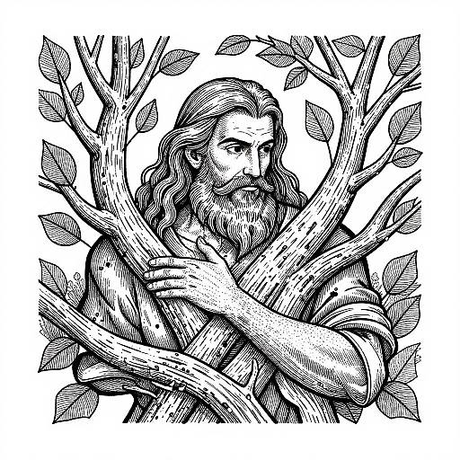 Black and White Forest Deity Drawing