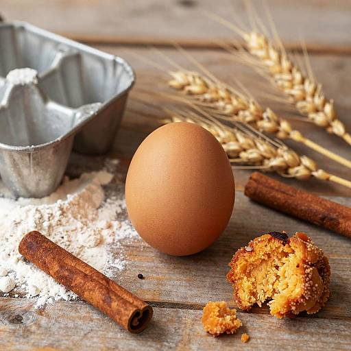 Rustic Kitchen Ingredients with Egg and Cinnamon