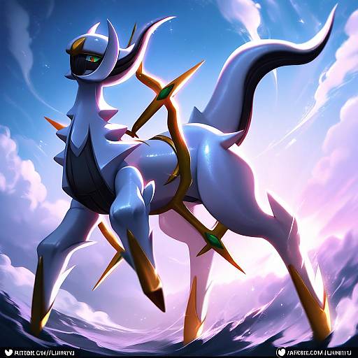 Illustration of Arceus, pokemon in the style of Luminyu