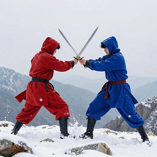 Epic Sword Duel on Snowy Peak