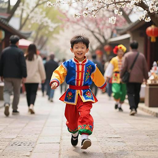 Cheerful Boy in Colorful Folk Market