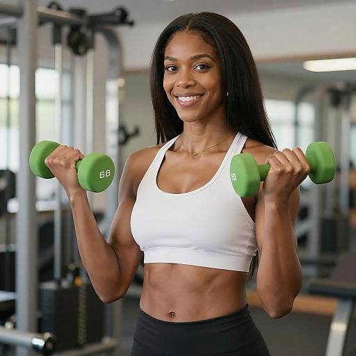 Fit Black Woman Exercising with Dumbbells